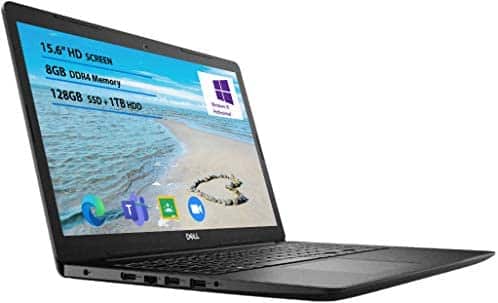 2021 Newest Dell Inspiron 15 3000 Laptop, 15.6 HD Display, Intel Celeron N4020 Processor 8GB RAM, 128GB SSD, 1TB HDD Online Meeting, Business and Student Webcam, Black, Windows 10 Pro