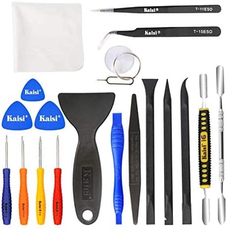 Kaisi Professional Electronics Opening Pry Tool Repair Kit with Metal Spudger Non-Abrasive Carbon Fiber Nylon Spudgers and Anti-Static Tweezers for Cellphone iPhone Laptops Tablets and More, 20 Piece