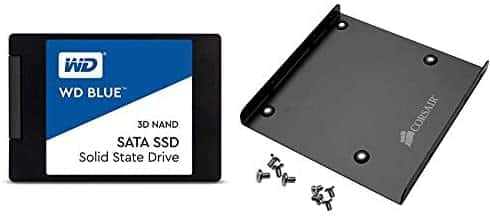 Western Digital 500GB WD Blue 3D NAND Internal PC SSD – SATA III 6 Gb/s, 2.5″/7mm, Up to 560 MB/s – WDS500G2B0A & Corsair SSD Mounting Bracket Kit 2.5″ to 3.5″ Drive Bay(Cssd-Brkt1), Black