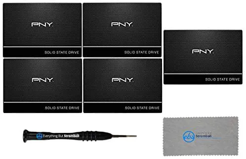 PNY CS900 240GB 2.5” Sata III Internal Solid State Drive (SSD) Five Pack (SSD7CS900-240-RB) Bundle with (1) Everything But Stromboli Magnetic Screwdriver and (1) Microfiber Cloth