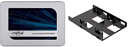 Crucial MX500 500GB 3D NAND SATA 2.5 Inch Internal SSD, up to 560MB/s – CT500MX500SSD1 & Corsair Dual SSD Mounting Bracket 3.5″ CSSD-BRKT2, Black