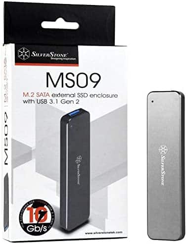 SilverStone Technology M.2 SATA SSD to USB 3.1 Gen 2 Enclosure with Retractable Aluminum USB Type-A Housing in Charcoal Gray MS09C