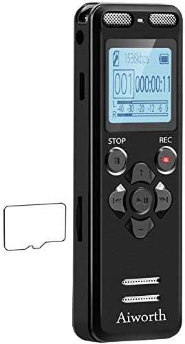16GB Digital Voice Activated Recorder for Lectures – aiworth 1160 Hours Sound Audio Recorder Dictaphone Voice Activated Recorder Recording Device with Playback,MP3 Player,Password,Variable Speed