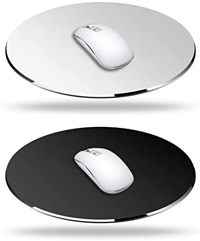 2 Pack Aluminum Mouse Pad (Silver & Black), DaKuan Smooth Magic Ultra Thin Double Side Mouse Mat for Fast and Accurate Control (Round 7.8inchX7.8inch)