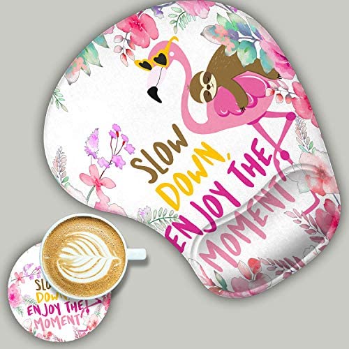 2 Pack Gaming Mouse Pad and Coaster, Ergonomic Mouse Pad with Wrist Support Gel, Non-Slip PU Base, Easy Typing Pain Relief Effect, Suitable for Office and Home (Cute Sloth and Flamingo)