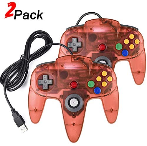 2 Pack N64 Classic USB Controller, miadore USB N64 Controller Retro Game Pad Gamestick for Raspberry pi 3 PC and MAC (Clear Red)