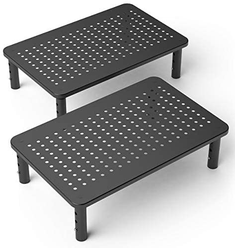2 Pack Premium Laptop PC Monitor Stand with Sturdy, Stable Black Metal Construction. Fashionable Riser Height Adjustable with Non-Skid Rubber. Perfect for Computer Monitor iMac Stand or Computer Shelf