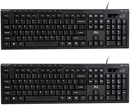 (2-Pack) Rii RK907 Ultra-Slim Compact USB Wired Keyboard for Mac and PC,Windows 10/8 / 7 / Vista/XP (Black)