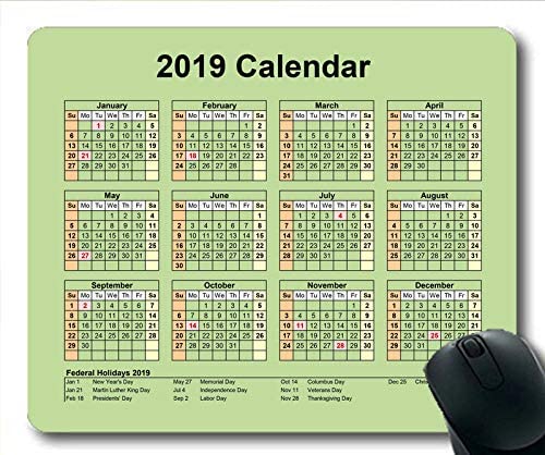 2019 Calendar Mouse pad Large,a Calendar Gaming Mouse pad,Calendar Planner 2019 with Holiday Details