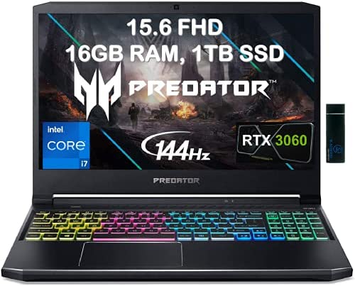 2021 Acer Flagship Predator Helios 300 Gaming Laptop 15.6″ FHD 144 Hz 3ms IPS Intel Octa-Core i7-11800H 16GB RAM 1TB SSD GeForce RTX 3060 6GB RGB Backlit Thunderbolt WiFi6 Win10 with ES 128GB USB