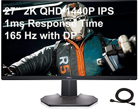 2021 Dell Gaming Monitor 2K 27 Inch 1440p QHD 165Hz, IPS 16:9, 1ms Response time, DP 1.2, HDMI 2.0, FreeSync G-Sync Compatible,HDR Height Adjustable, Tilt, Swivel & Pivot+Gift HDMI