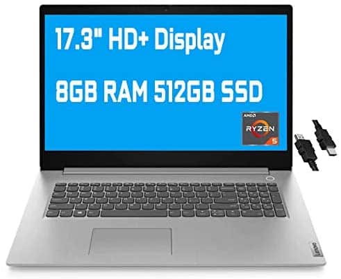 2021 Flagship Lenovo IdeaPad 3 Business Laptop 17.3″ HD+ Display AMD 6-Core Ryzen 5 4500U(Beats i7-10710U) 8GB RAM 512GB SSD AMD Radeon Graphics Fingerprint Dolby Win10 + HDMI Cable