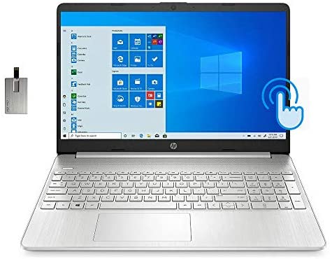 2021 HP 15.6″ FHD Touchscreen Laptop Computer, 10th Gen Intel Core i7-1065G7, 32GB RAM, 1TB SSD, HD Audio, HD Webcam, Intel Iris Plus Graphics, Bluetooth, Windows 10, Silver, 32GB SnowBell USB Card