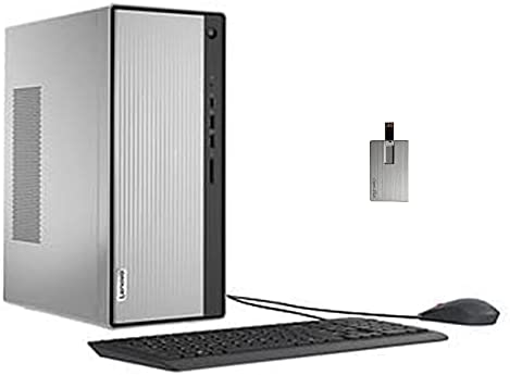 2021 Lenovo IdeaCentre 5 Desktop Computer Tower, AMD Ryzen 5-4600G Processor, 16GB RAM, 1TB HDD+ 512GB PCIe SSD, AMD Radeon Graphics, DVD-RW, Keyboard and Mouse, Win 10, Grey, 32GB SnowBell USB Card