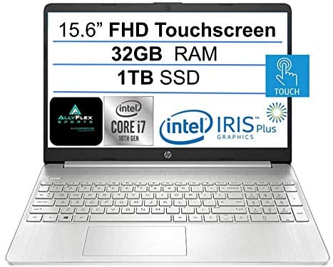 2021 Newest HP 15.6″ FHD IPS Touchscreen Laptop,10th Gen Intel Quad-Core i7-1065G7 (Up to 3.9GHz), Iris Plus Graphics, 32GB RAM, 1TB SSD, Webcam, HDMI, USB-C, WiFi, Windows 10 Home+ AllyFlex Mouspad