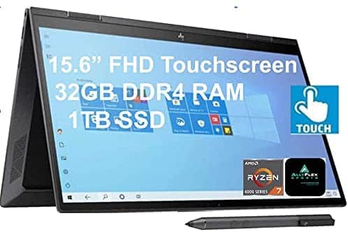 2021 Newest HP Envy x360 2-in-1 Convertible Laptop, 15.6″ FHD Touchscreen, AMD 8-Core Ryzen 7 4700U (Beat i7-10510U), 32GB RAM, 1TB SSD, Backlit Keyboard, WiFi 6, Windows 10 Home+AllyFlex Stylus Pen