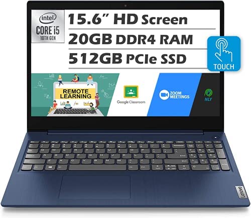 2021 Newest Lenovo IdeaPad 3 15.6” HD Touch Screen Laptop, Intel Quad-Core i5-10210U Up to 4.2 GHz (Beats i7-8565U), 20GB DDR4 RAM, 512GB PCI-e SSD, Webcam, WiFi, HDMI, Windows 10 Home + Nly MP