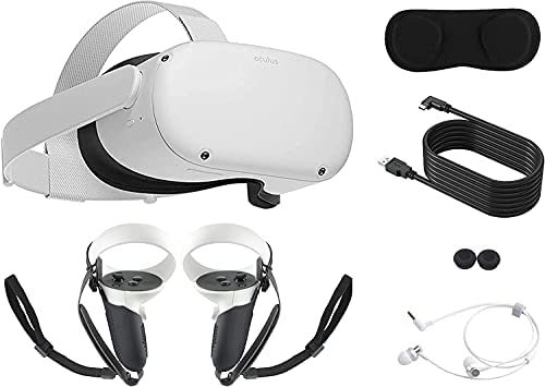 2021 Oculus Quest 2 All-In-One VR Headset, Touch Controllers, 128GB SSD, Glasses Compatible, 3D Audio,Marxsol Holiday Gaming Bundle: Earphone,10Ft Link Cable,Grip Cover,Knuckle &Hand Strap, Lens Cover