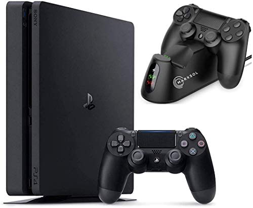 2021 Sony Playstation 4 1TB Console – Black PS4 Slim Edition with 1TB Storage Holiday Bundle: 1 DualShock Wireless Controller + Marxsol Dual PS4 Controller Fast Charging Dock