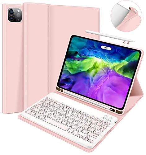 2021 iPad Pro 11 Case with Keyboard – Case for iPad Pro 11 2020&2021 (2nd/3rd Generation) with Detachable Wireless Keyboard Pencil Holder- iPad Pro 11 inch case Keyboard for Tablet (Pink)