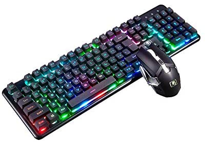 2.4G Rechargeable Wireless Keyboard and Mouse,Typewriter Backlit Gaming Keyboard Mice Combo,Adjustable Breathing Lamp,4800 mAh Battery for Laptop Pc Mac