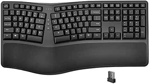 2.4G Wireless Ergonomic Split Keyboard with Pillowed Wrist Rest, USB Computer Arched Keyboard Design for Natural Typing, Split Keyboard Compatible for Windows/Mac, US English Layout