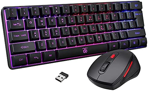 2.4G Wireless Gaming Keyboard and Mouse Combo , Include Mini 60% Merchanical Feel Keyboard , Ergonomic Design Wireless Mouse