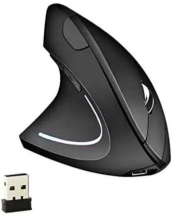 2.4G Wireless Vertical Optical Mouse with USB Receiver Ergonomic Comfortable Mice Design 800/1200/1600 DPI, 6 Buttons for Laptop, Desktop, PC, MacBook, Notebook – Black Left Hand