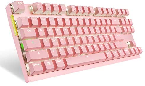 2.4GHz Wireless/USB Wired Mechanical Keyboard 87Keys Led Backlit Pink Switches Gaming Keyboard for Gaming and Typing,Compatible for Mac/PC/Laptop