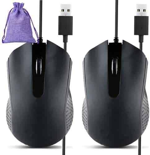 2PACK Office Small USB Mouse for chromebook Laptop Computer Optical Wired pc mice with Carry Pouch