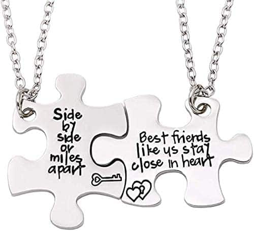 2PCS Best Friends Necklaces for 2 – Side by Side Or Miles Apart BFF Friendship Matching Puzzle Necklace Set Long Distance Friendship Gifts for Women Teen Girls