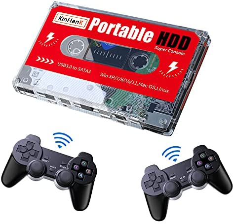 2T HDD Portable External Game Hard Drive Disk SATA 3 for Laptop/PC/Windows/Mac OS with 63000+Games for PS3/PS2/WII/PS1/N64/SEGA SETURN/DC,2 Wireless Controllers