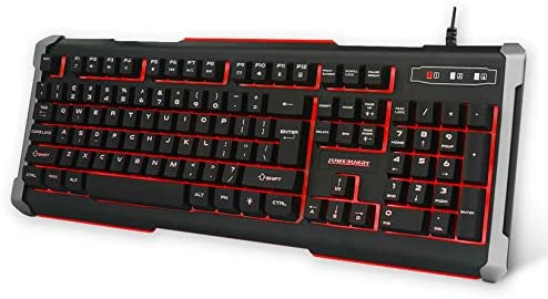 3 Colors LED Backlit Gaming Keyboard with Anti-ghosting Multimedia Control, Lumsburry Large Size USB Wired Keyboard for PC Games Office (Black&Red)
