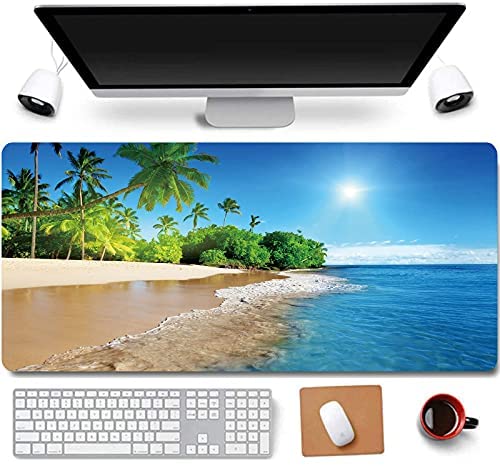 31.5×11.8 Inch Tropical Palm Sea Beach View Long Extended Large Gaming Mouse Pad with Stitched Edges XL Laptops Keyboard Mouse Mat Desk Pad