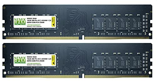 32GB Kit 2x16GB DDR4-3200 PC4-25600 ECC Unbuffered 2Rx8 Memory for Server/Workstation by NEMIX RAM