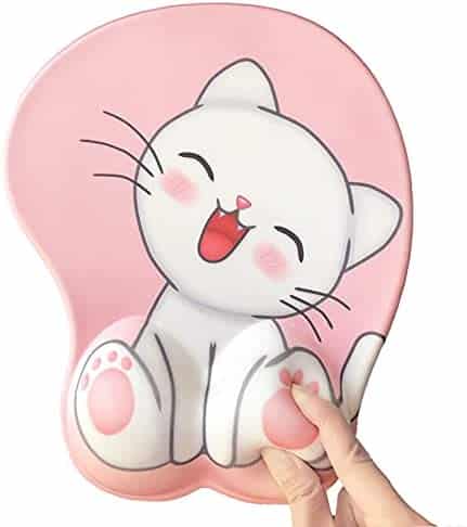 3D mouse pad with ergonomic wrist rest support, non-slip gel anime Kawaii cute pink mouse pads, wrist pads, pain relief, and easy typing, gaming, notebook computer home office work and study(Cat-pink)