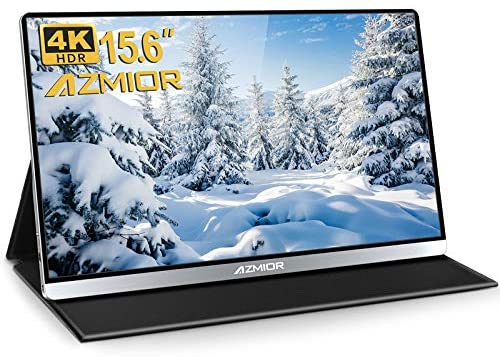 4K Portable Monitor – AZMIOR 15.6 Inch UHD 3840×2160 IPS 100% sRGB 60Hz, HDR Freesync Gaming Computer Display with Dual USB C Mini HD for Laptop, PC, MAC, Surface, Phone, PS3, PS4, Xbox, Switch