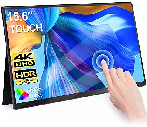 4K Portable Monitor Touchscreen C-FORCE CF015XT 15.6” Slimmest 10-Point Touch UHD 3840×2160 Dual USB C Monitor Bracket Integrated & Narrow Bezel UHD Laptop Display with Type-C HDMI for Laptop NS,etc
