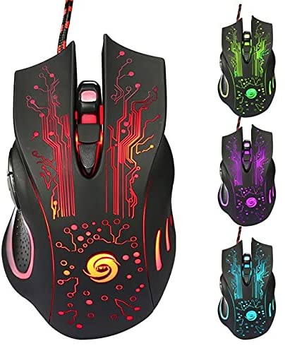 5500DPI USB Wired Gaming Mouse Adjustable 7 Buttons LED Backlit Professional Gamer Mice Ergonomic Computer Mouse for PC Laptop (A)