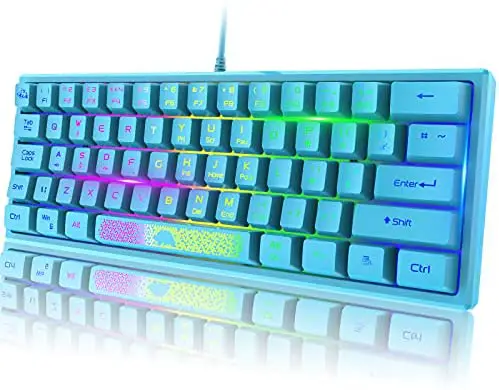 60% Gaming Keyboard Mini Portable with Rainbow RGB Backlight Compact Ergonomic 62 Key Layout 19 Key Anti-ghosting Mechanical Feel Waterproof USB Wired for PC Mac Windows Gamer Laptop Typists(Blue)