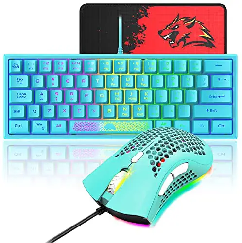 60% Gaming Keyboard and Mouse Combo Samll Mini RGB Backlight Mechanical Feeling and Mechanical RGB 12000 DPI Honeycomb Optical Mouse,Gaming Mouse pad for Gamers and Typists