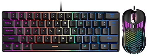 60% Gaming Keyboard and Mouse Combo, Ultra-Compact Mini 61Keys Mechanical Feeling RGB Backlit Keyboard, Lightweight 7200 DPI Honeycomb Optical Mouse, Comfortable for PC Laptop and Desktop Gamer