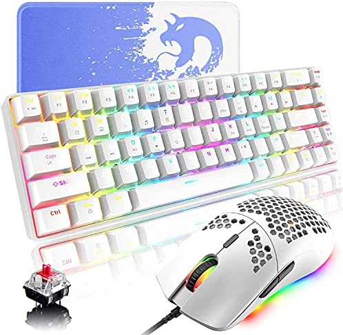 60% Mechanical Gaming Keyboard and Mouse Combo RGB Backlight Ultra-Compact Ergonomic Anti-ghosting 68 Keys 6400DPI Silent Honeycomb Mice Type-C Wired for Computer Mac Gamer