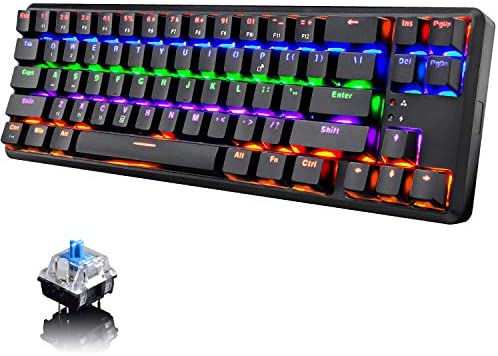60% Mechanical Gaming Keyboard,Ultra-Compact Rainbow Backlit Keyboard Bluetooth 4.0 Tepy C Wired/Wireless Blue Switches Computer Keyboard for Multi-Device iPhone Android Mobile PC Laptop(Black)