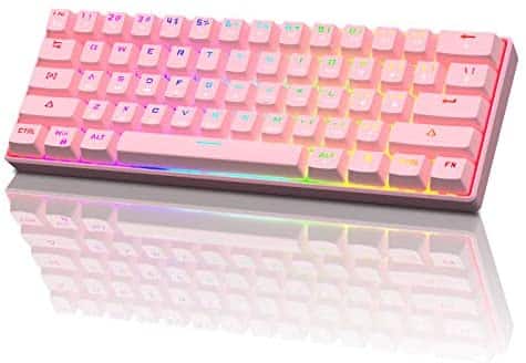 60% Mechanical Keyboard 2.4G Wireless/Bluetooth/Wired RGB Mechanical Keyboard,61 Keys 3 Modes Connectable Hot-Swappable Gaming Keyboard with Double-Shot Keycaps for Gaming/Win/Mac(Blue Switch, Pink)