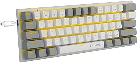 60% Mechanical Keyboard, E-YOOSO Gaming Keyboard with Blue Switches and Solid Color Backlit Small Compact Keyboard 60 Percent Keyboard Mechanical, Portable 60 Percent Gaming Keyboard Gamer(White Grey)