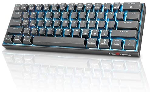 60% Mechanical Keyboard, Velocifire M1 TKL61WS Bluetooth Portable 61-Key Tactile Brown Switch Mini Mechanical Keyboard with Ice Blue Backlit, Compatible with Mac OS and Windows OS(Black)