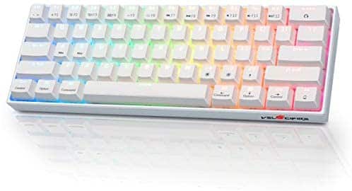 60 Percent Mechanical Keyboard, Velocifire M2 TKL61WS Upgrade Version Bluetooth 61-Key Wireless Keyboard Gateron Red Switch Mechanical Keyboard with RGB Backlit(White)