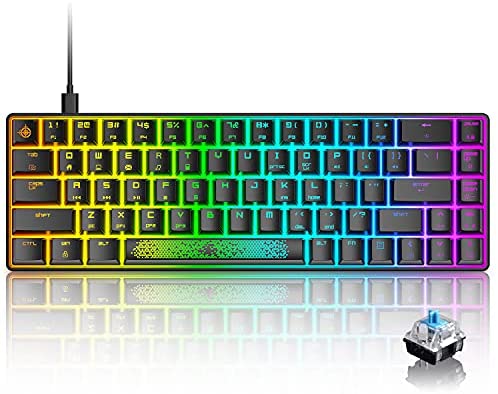 60% RGB Mini Mechanical Gaming Keyboard,Portable 68 Keys,Blue Switches,Detachable USB Type-C Cable,TKL Keyboard with Two Magic-refiner Keycaps for Windows Gaming PC(Black)
