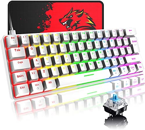 60% True Mechanical Gaming Keyboard 20 RGB Chroma Backlit Glowing Characters Type C Wired 62 Keys Blue Switch Keyboard Waterproof Full Anti-ghosting and Gaming Mouse Pad for Gamers and Typists